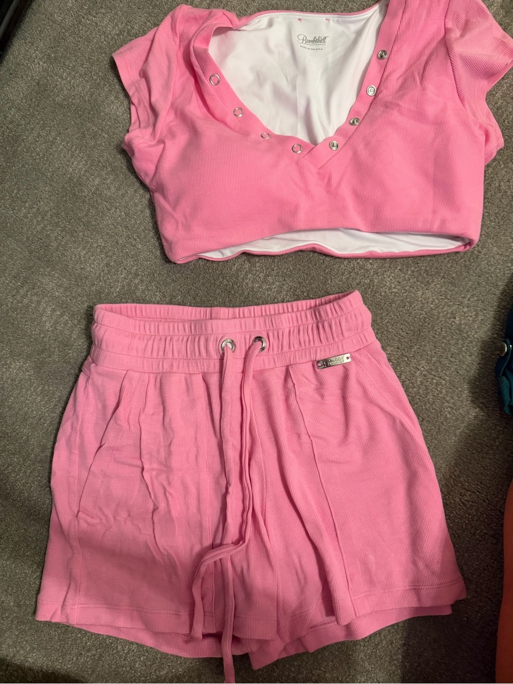 Bombshell Sportswear Pink Athletic Shorts and Top